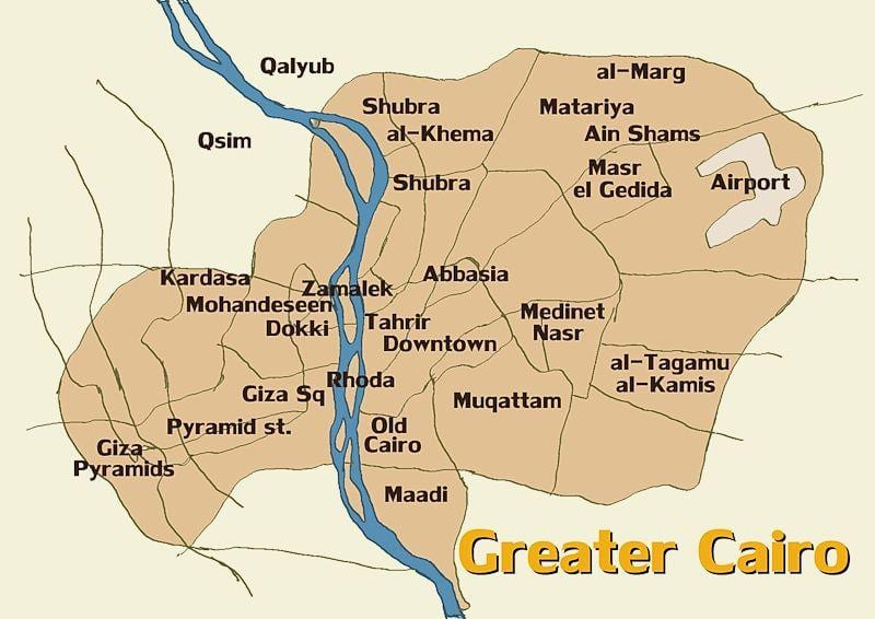 Mapa do cairo e áreas circundantes
