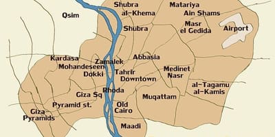 Mapa do cairo e áreas circundantes